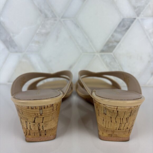 7.5 Patent Cork Wedge Heel Sandal Square Toe Criss Cross Strap Tan Leather Miami - Picture 9 of 13